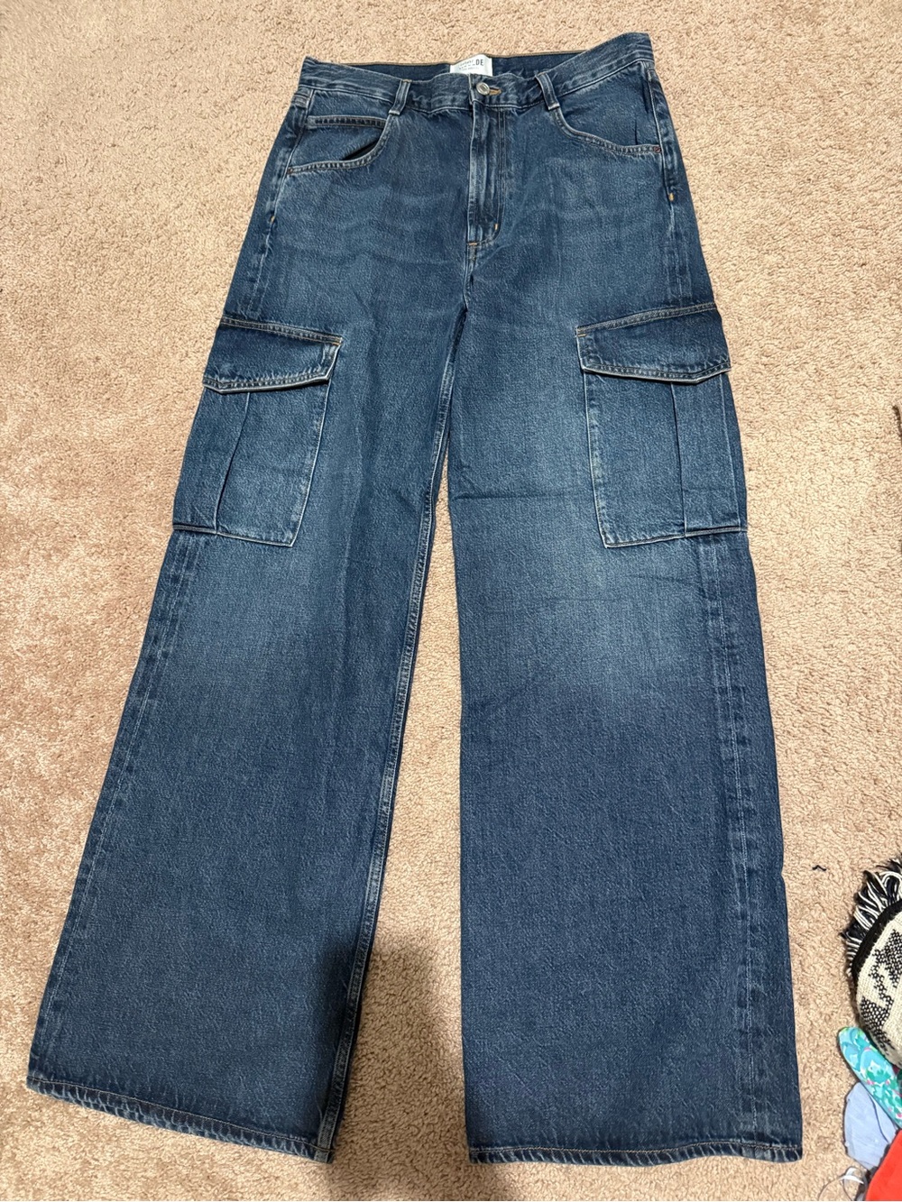 Agolde Dark Blue Wide-Leg Cargo Jeans